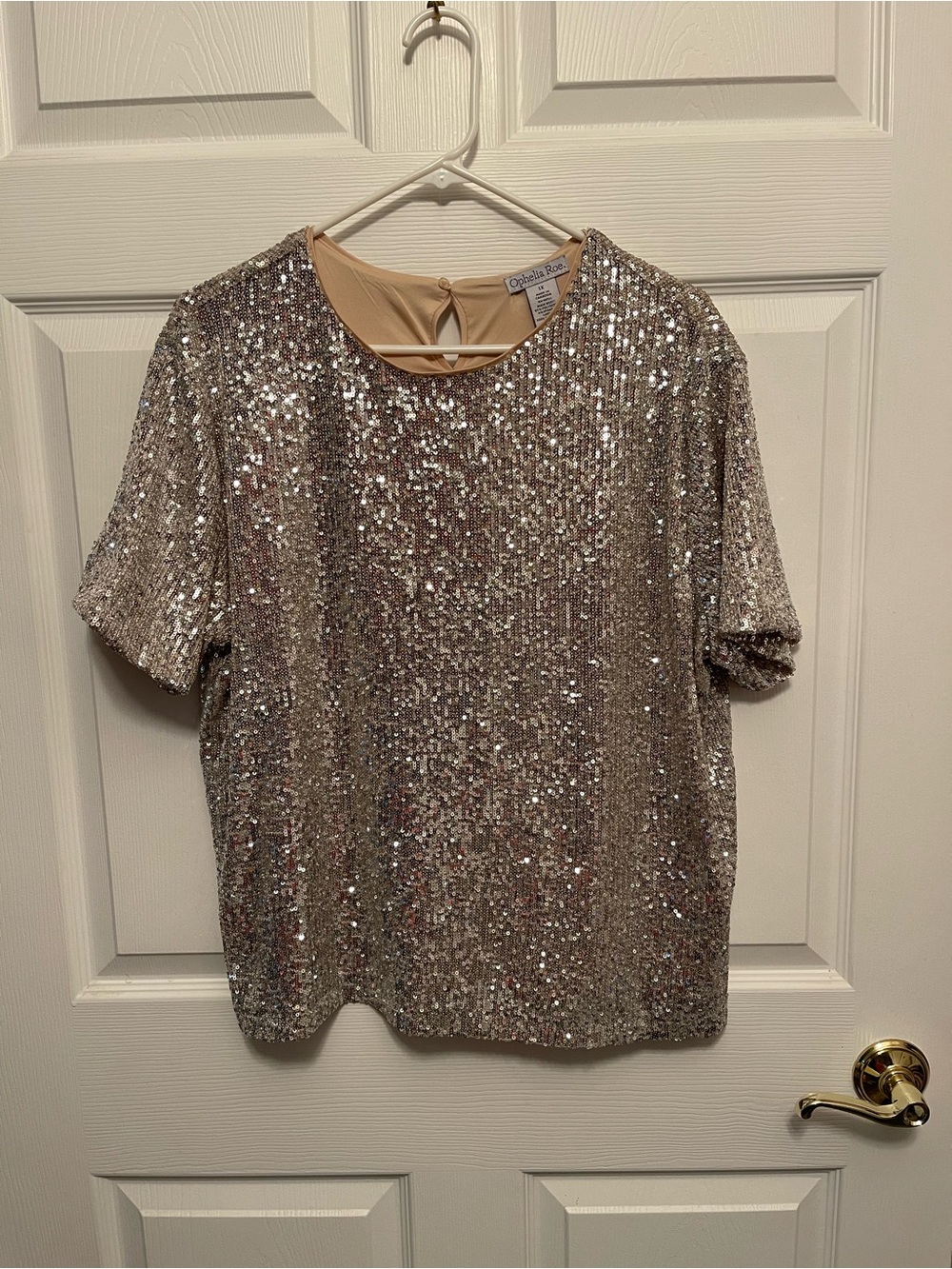 Silver Sequin Short Sleeve Tee